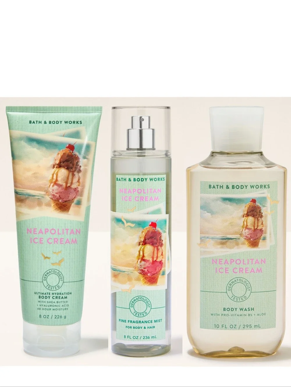 Bath & Body Works Neapolitan Ice Cream 3 Piece Body Care Set New RARE